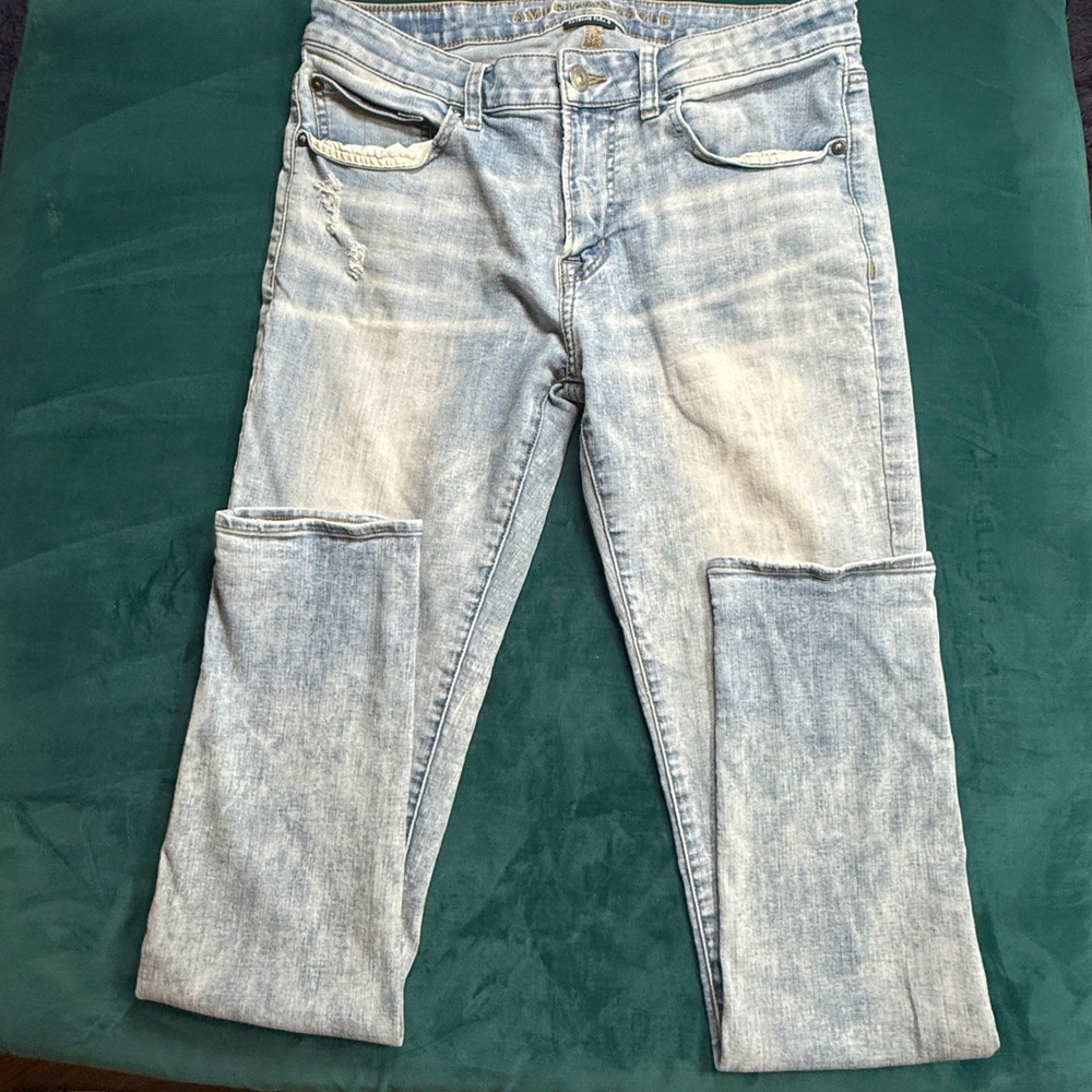 American Eagle Outfitters Extreme‎ Flex Skinny Jeans Light Wash Distressed 34x36